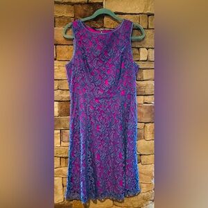 Adrianna Papell Pink and Blue Lace Sleeveless Dress! SZ Med